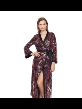 Victoria's Secret Plum Sequin Wrap Robe with Black Trim